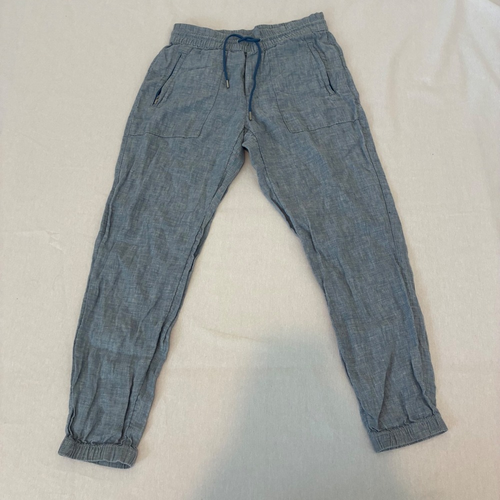 Athleta Retreat Linen Jogger Pants Womens 2 Blue 100% Coastal Casual